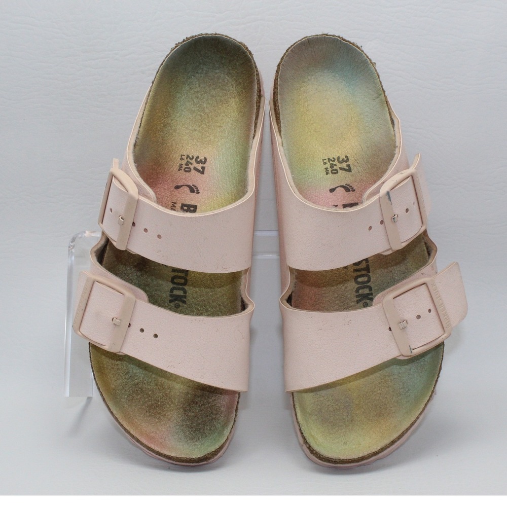 Birkenstock Arizona Pink Iridescent Footbed Sandals Womens 37 L6 M4 Slides